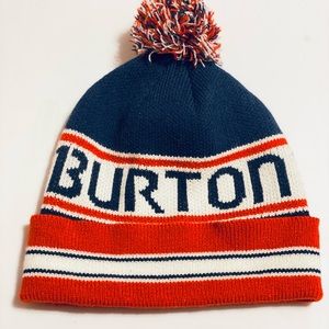 Burton Snowboard Ski Vintage Hat Beanie Unisex Logo Orange Navy Stripes